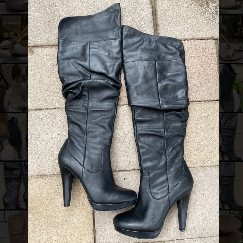 Jessica Simpson over the knee black leather boots